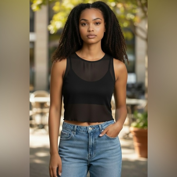 We The Free Tops - FP We The Free Black Sheer Crop Top